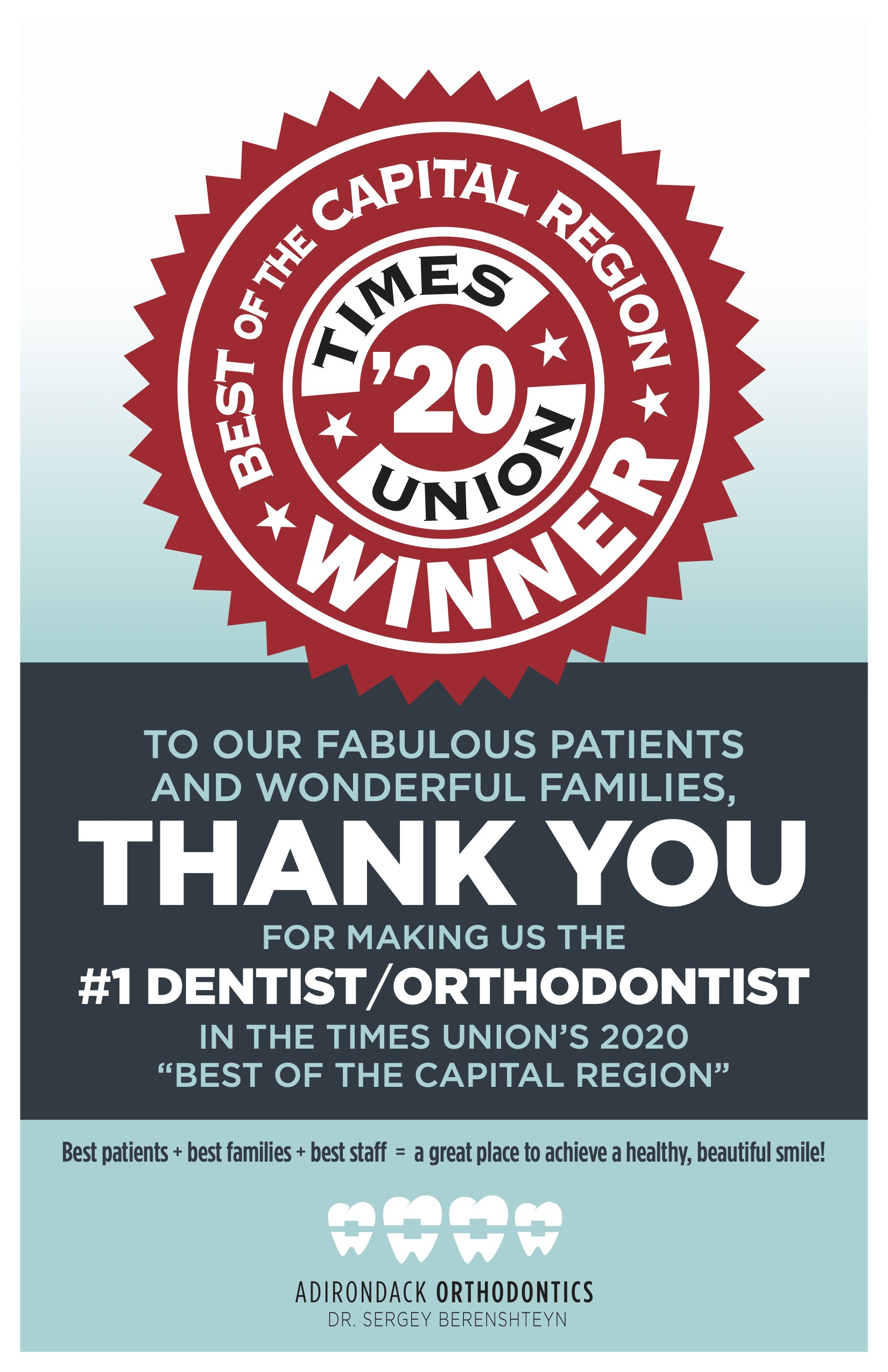Times Union Best of the Capital Region 2020 - Adirondack Orthodontics